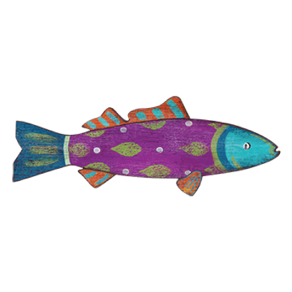 Colorful fish cutout as wall art; its funky