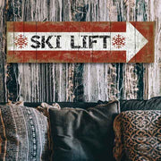 Vintage sign for Ski Lift with arrow pointing the way