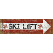 Ski Lift with arrow pointing the way; old wood sign