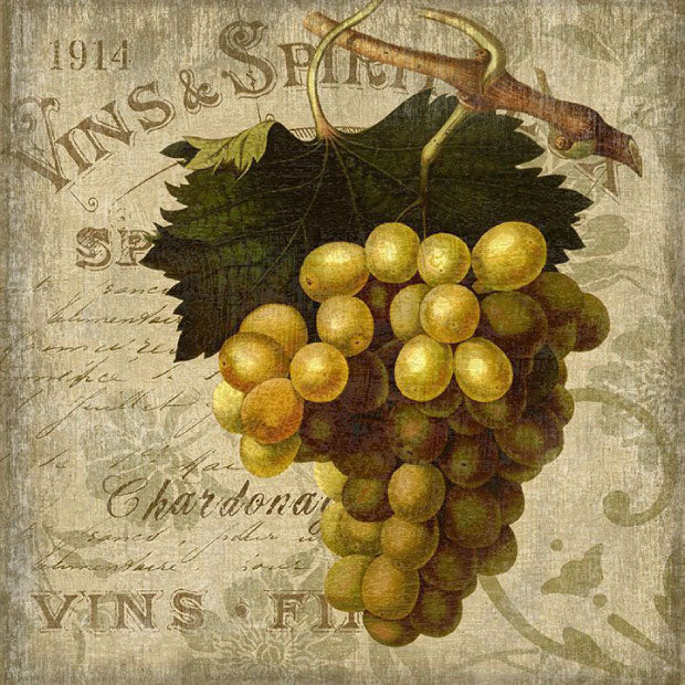 Art with green grapes and vintage wine text in background