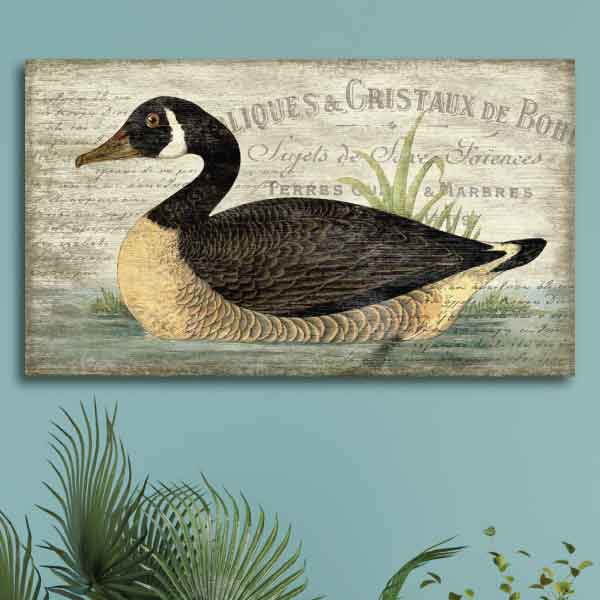 French Goose vintage wall art; image of goose with French writing