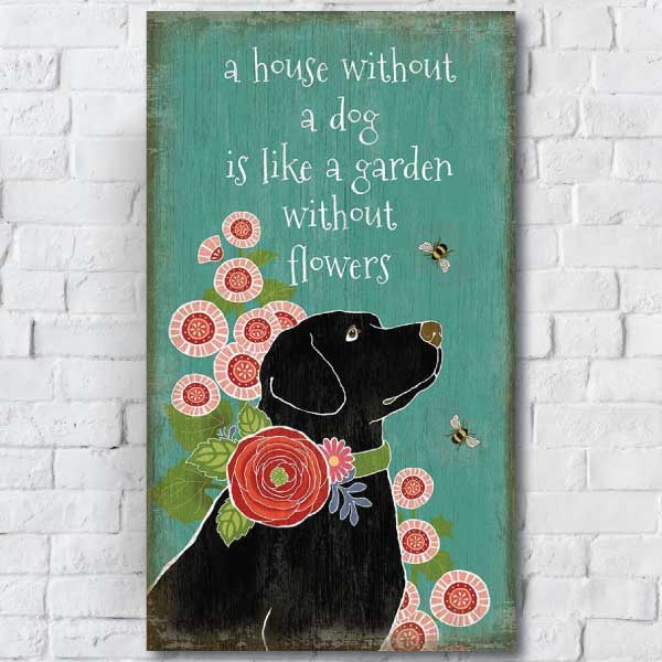 A house without a dog is like a garden without flowers. image of dog in flowers