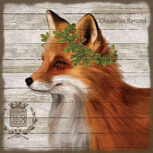 Fox Hunting | French Lodge | Winter Holiday | Wall Art | 20" x 20"
