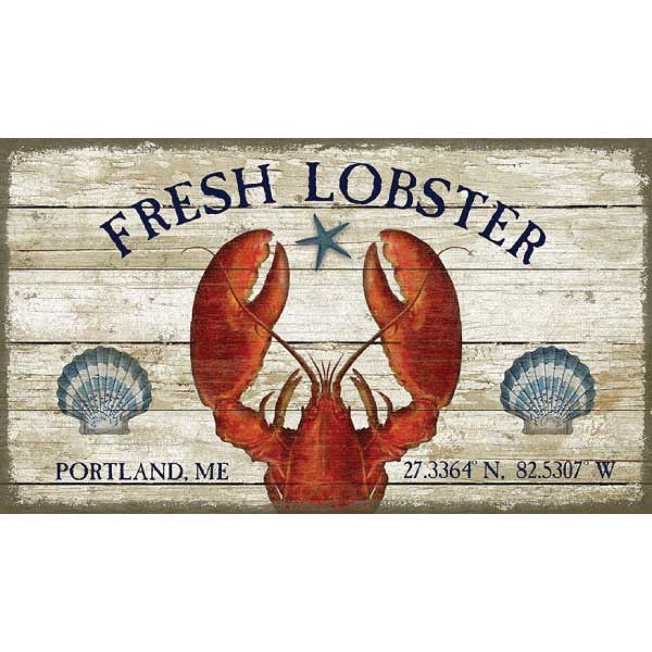 Fresh Lobster distressed wood sign; Portland, ME