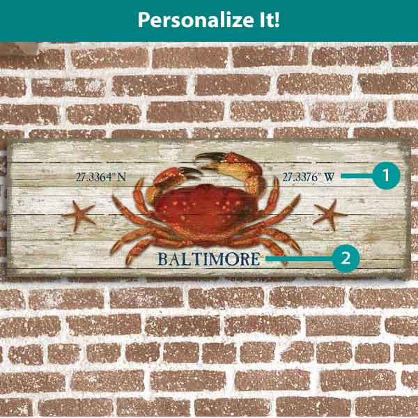 Dungeness Crab | Wood Sign | Latitude & Longitude | Personalize It!