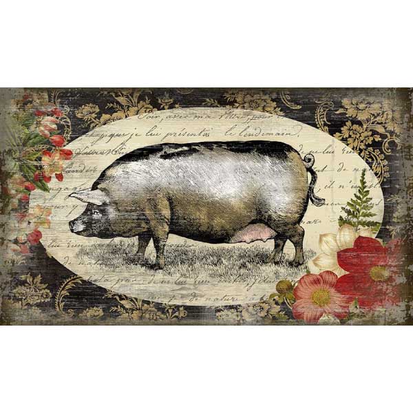 Farmhouse II | Pig | Vintage-style Sign | Suzanne Nicoll Design