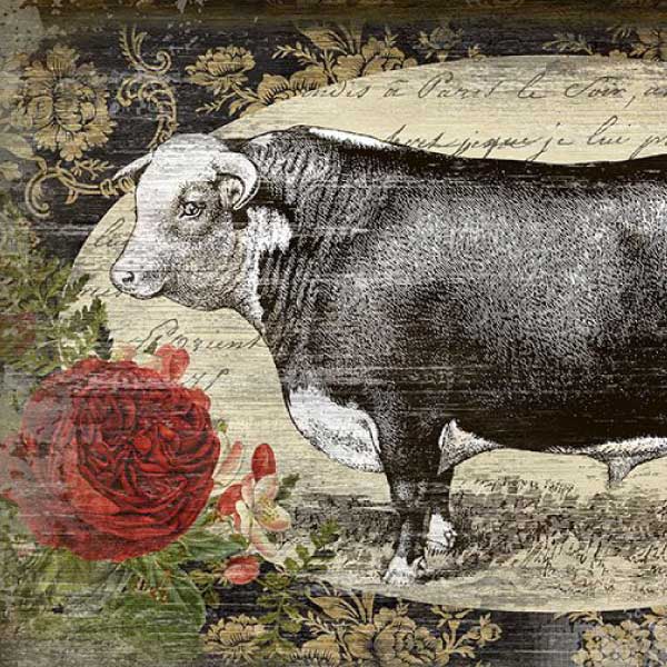 Farmhouse III | Bull | Vintage-style Sign | Suzanne Nicoll Design
