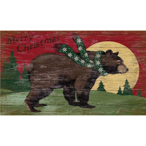 Christmas Brown Bear wearing a scarf; Harvest Moon; Merry Christmas holiday decor