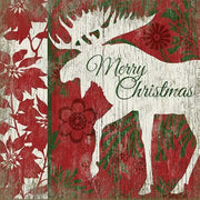 Merry Christmas with Moose image and red floral print background