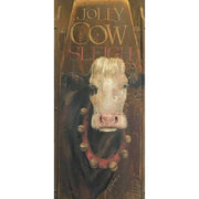 Vintage art of cow with bells; Jolly, Cow, Sleigh; wood holiday decor