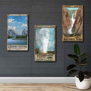 Grand Teton, Old Faithful and Yellowstone hanging on living room wall